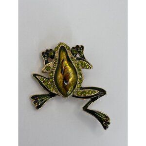 Liz Claiborne Vintage Jumping Leaping Frog Enamel Rhinestone Brooch Pin